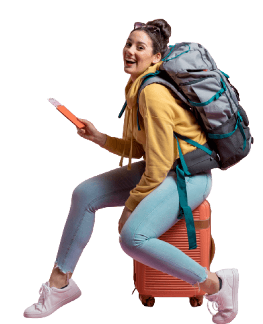 smiley woman posing her baggage