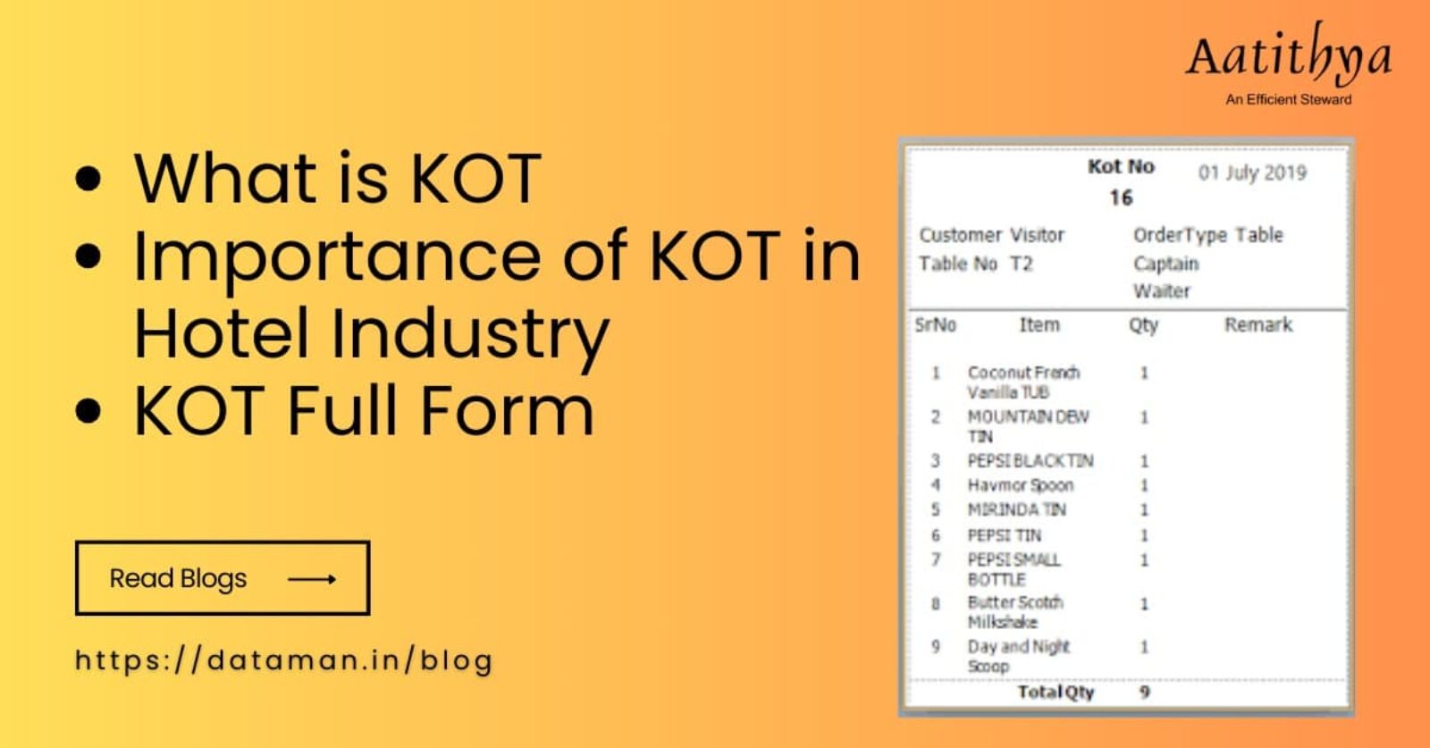 What is KOT | Importance of KOT in Hotel Industry | KOT Full Form